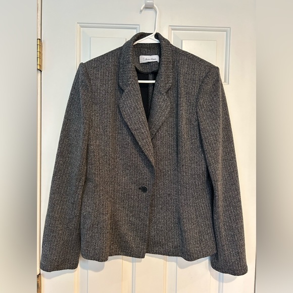 Calvin Klein midweight 1 button black tweed style blazer Size 14, fits 12/14 - Picture 1 of 9